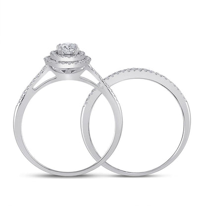 14k White Gold Round Diamond Bridal Wedding Ring Set 1/2 Cttw (Certified)