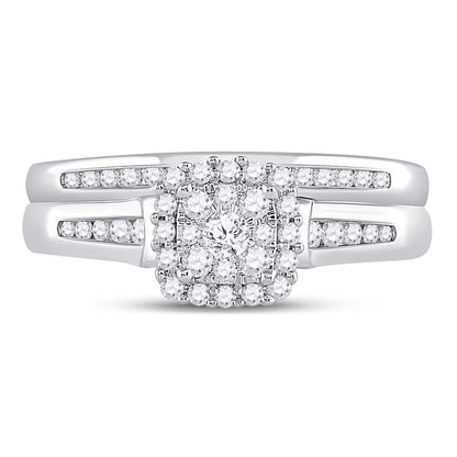 14k White Gold Round Diamond Bridal Wedding Ring Set 1/2 Cttw