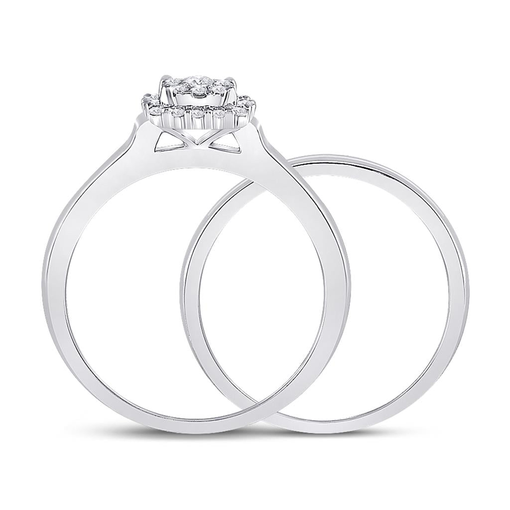 14k White Gold Round Diamond Bridal Wedding Ring Set 1/2 Cttw