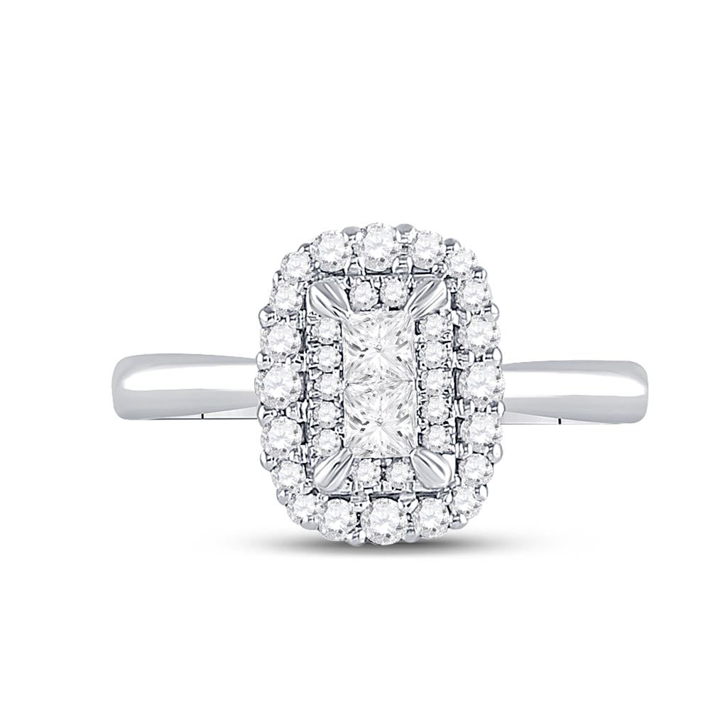 14k White Gold Princess Diamond Halo Bridal Engagement Ring 1/2 Cttw
