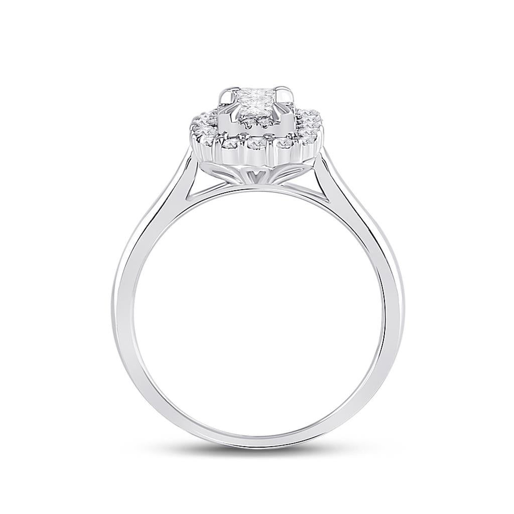 14k White Gold Princess Diamond Halo Bridal Engagement Ring 1/2 Cttw