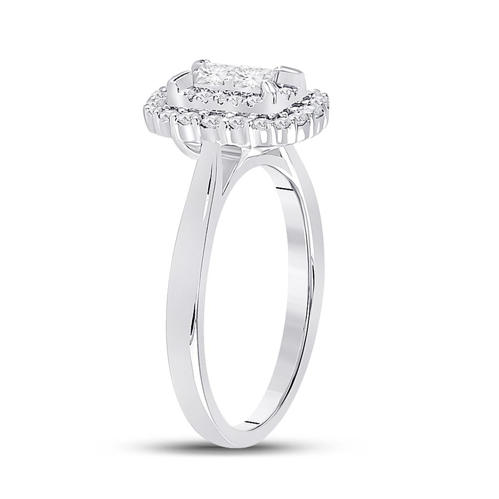 14k White Gold Princess Diamond Halo Bridal Engagement Ring 1/2 Cttw