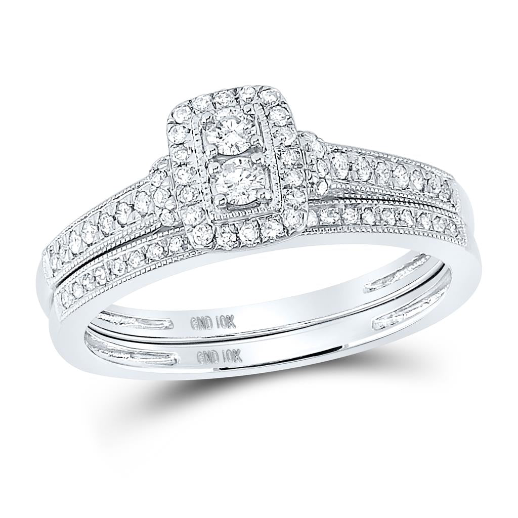 14k White Gold Round Diamond Bridal Wedding Ring Set 1/3 Cttw