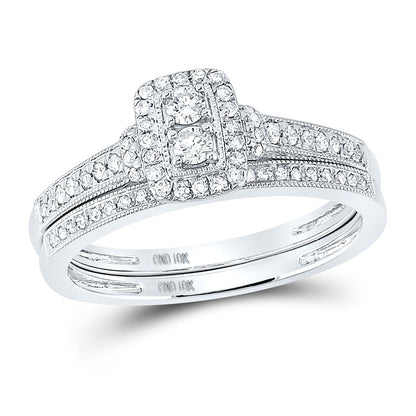 14k White Gold Round Diamond Bridal Wedding Ring Set 1/3 Cttw