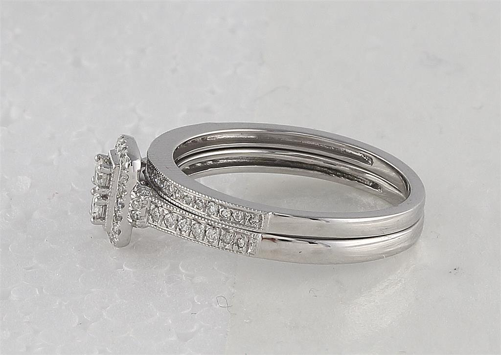 14k White Gold Round Diamond Bridal Wedding Ring Set 1/3 Cttw
