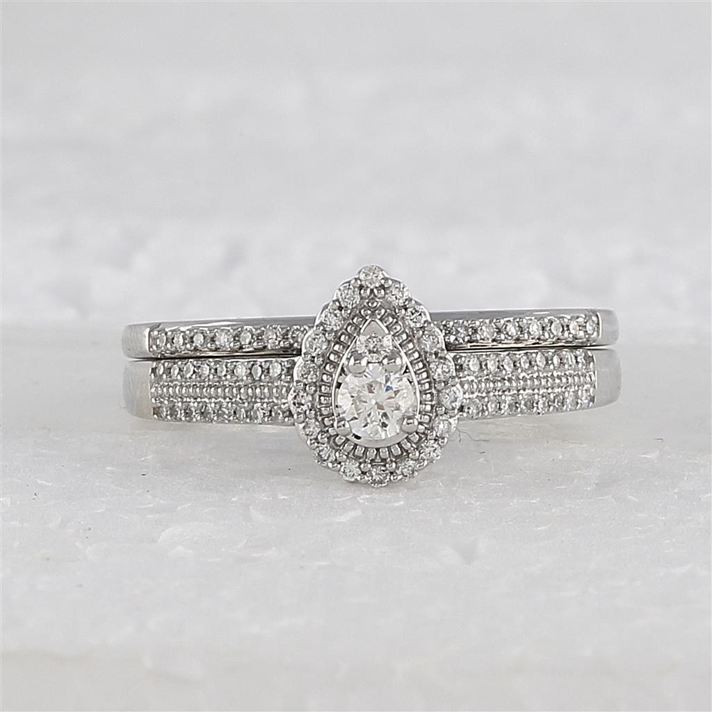14k White Gold Round Diamond Bridal Wedding Ring Set 1/3 Cttw