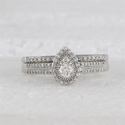 14k White Gold Round Diamond Bridal Wedding Ring Set 1/3 Cttw