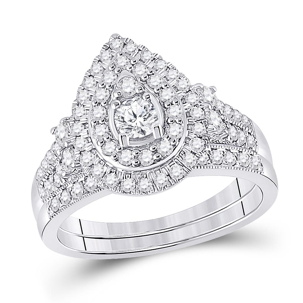 14k White Gold Round Diamond Bridal Wedding Ring Set 1 Cttw (Certified)