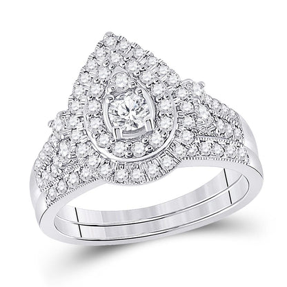 14k White Gold Round Diamond Bridal Wedding Ring Set 1 Cttw (Certified)