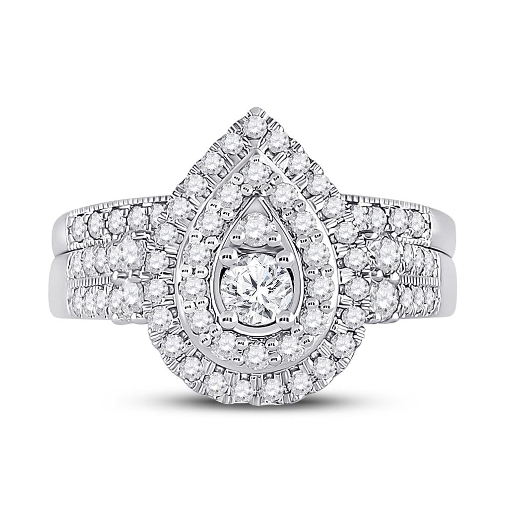 14k White Gold Round Diamond Bridal Wedding Ring Set 1 Cttw (Certified)