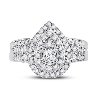 14k White Gold Round Diamond Bridal Wedding Ring Set 1 Cttw (Certified)