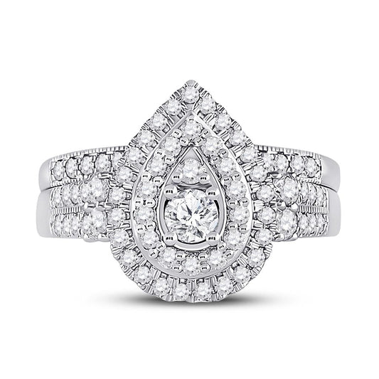 14k White Gold Round Diamond Bridal Wedding Ring Set 1 Cttw (Certified)