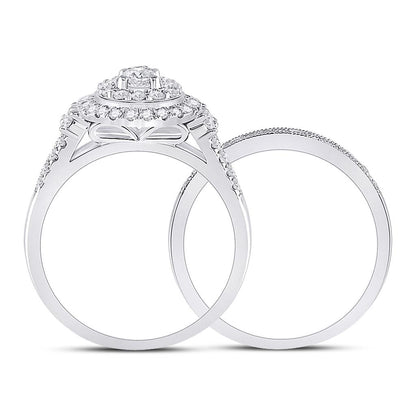 14k White Gold Round Diamond Bridal Wedding Ring Set 1 Cttw (Certified)