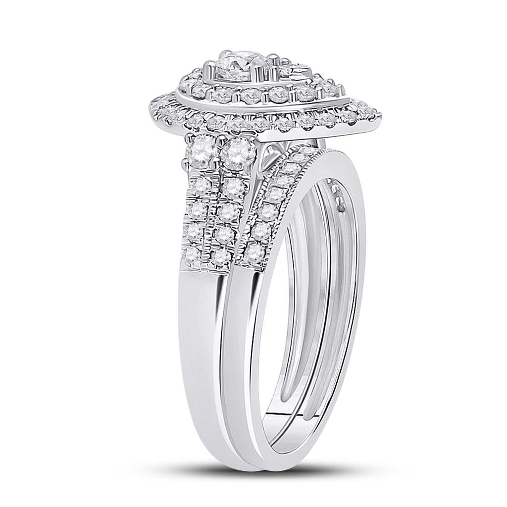 14k White Gold Round Diamond Bridal Wedding Ring Set 1 Cttw (Certified)