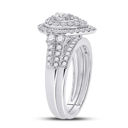 14k White Gold Round Diamond Bridal Wedding Ring Set 1 Cttw (Certified)