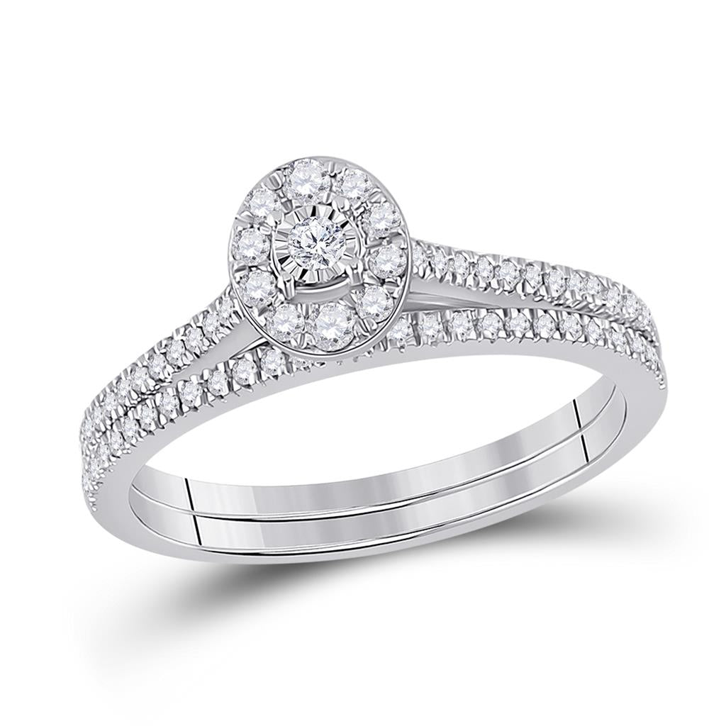 14k White Gold Round Diamond Oval Bridal Wedding Ring Set 1/3 Cttw