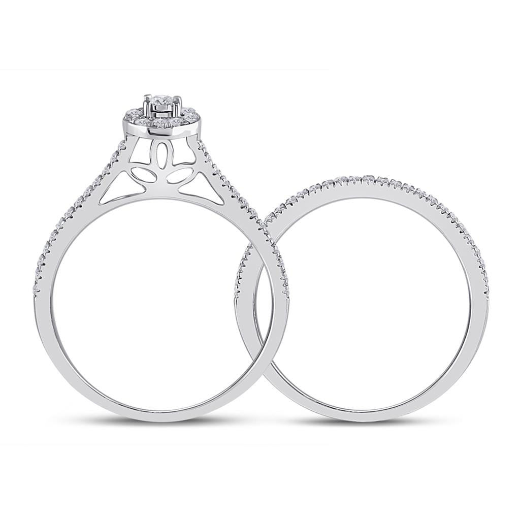 14k White Gold Round Diamond Oval Bridal Wedding Ring Set 1/3 Cttw