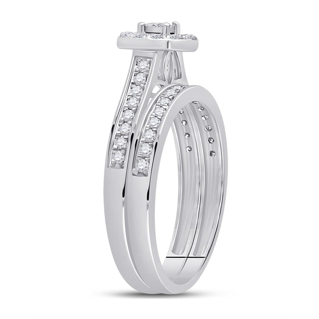 14k White Gold Round Diamond Bridal Wedding Ring Set 1/2 Cttw