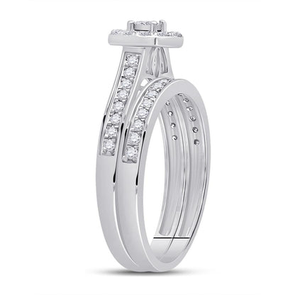 14k White Gold Round Diamond Bridal Wedding Ring Set 1/2 Cttw