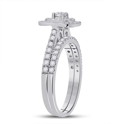 14k White Gold Round Diamond Halo Bridal Wedding Ring Set 1/2 Cttw
