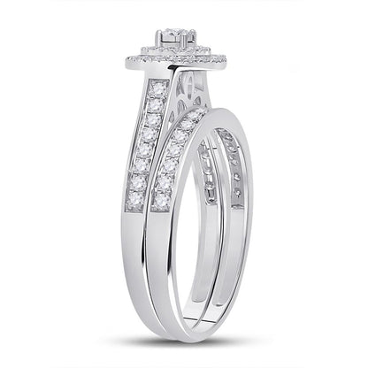14k White Gold Round Diamond Halo Bridal Wedding Ring Set 1/2 Cttw