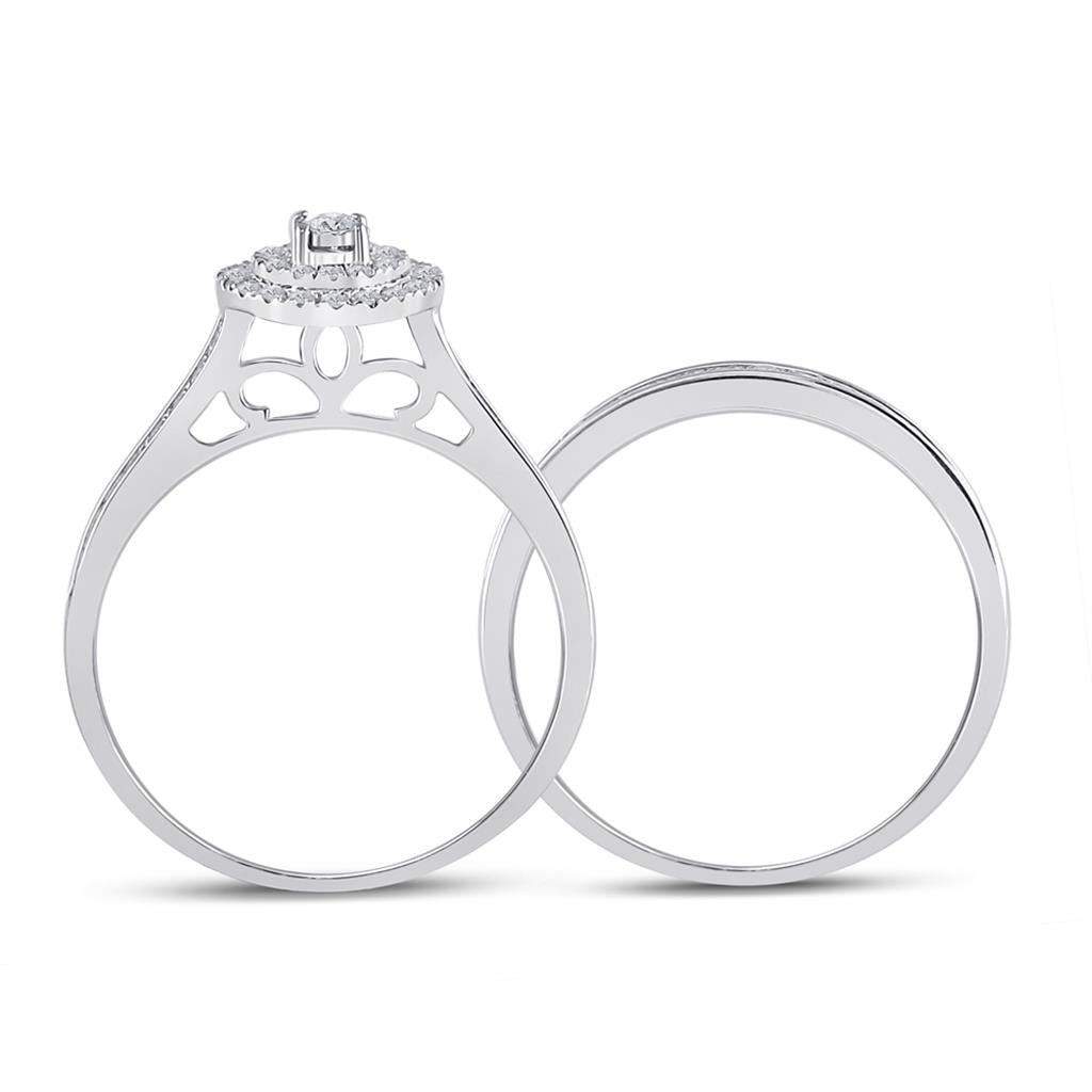 14k White Gold Round Diamond Halo Bridal Wedding Ring Set 1/2 Cttw
