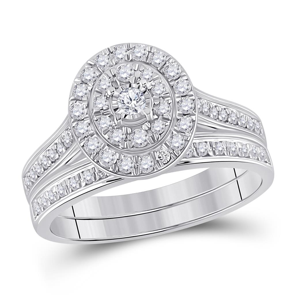 14k White Gold Round Diamond Bridal Wedding Ring Set 1/2 Cttw
