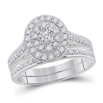 14k White Gold Round Diamond Bridal Wedding Ring Set 1/2 Cttw