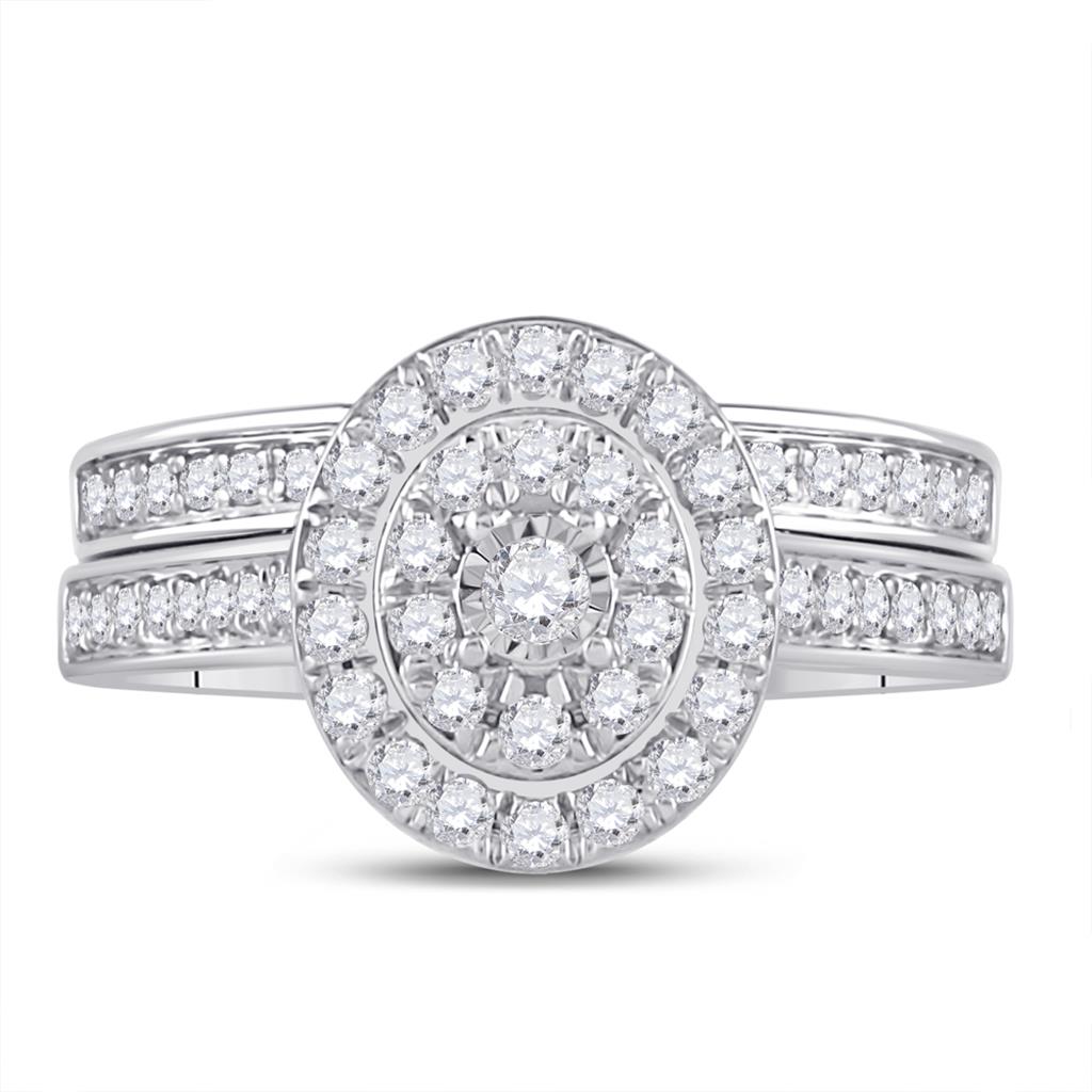 14k White Gold Round Diamond Bridal Wedding Ring Set 1/2 Cttw