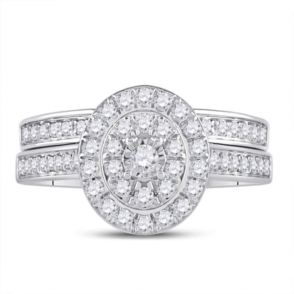 14k White Gold Round Diamond Bridal Wedding Ring Set 1/2 Cttw