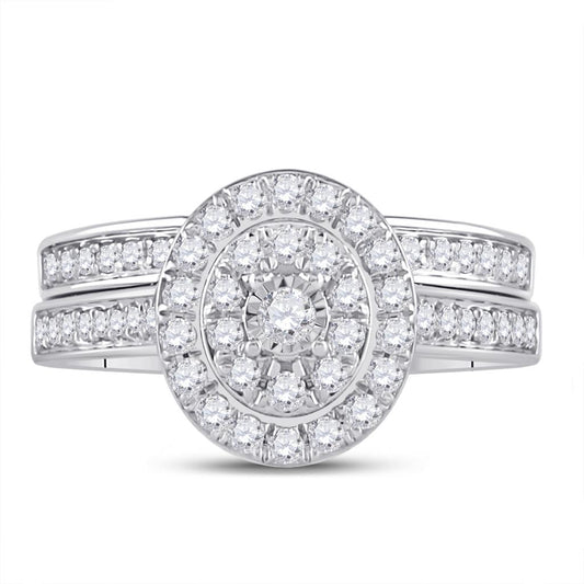 14k White Gold Round Diamond Bridal Wedding Ring Set 1/2 Cttw