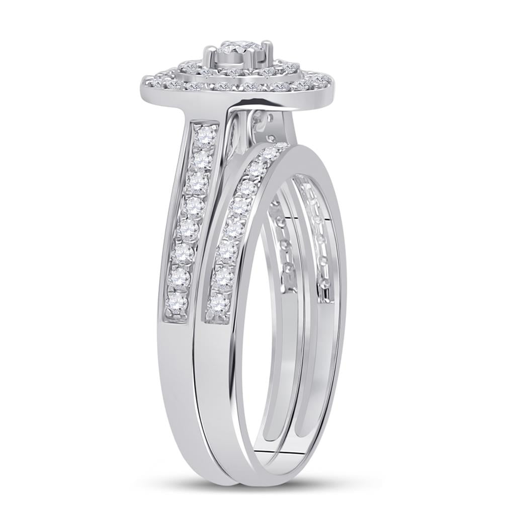14k White Gold Round Diamond Bridal Wedding Ring Set 1/2 Cttw