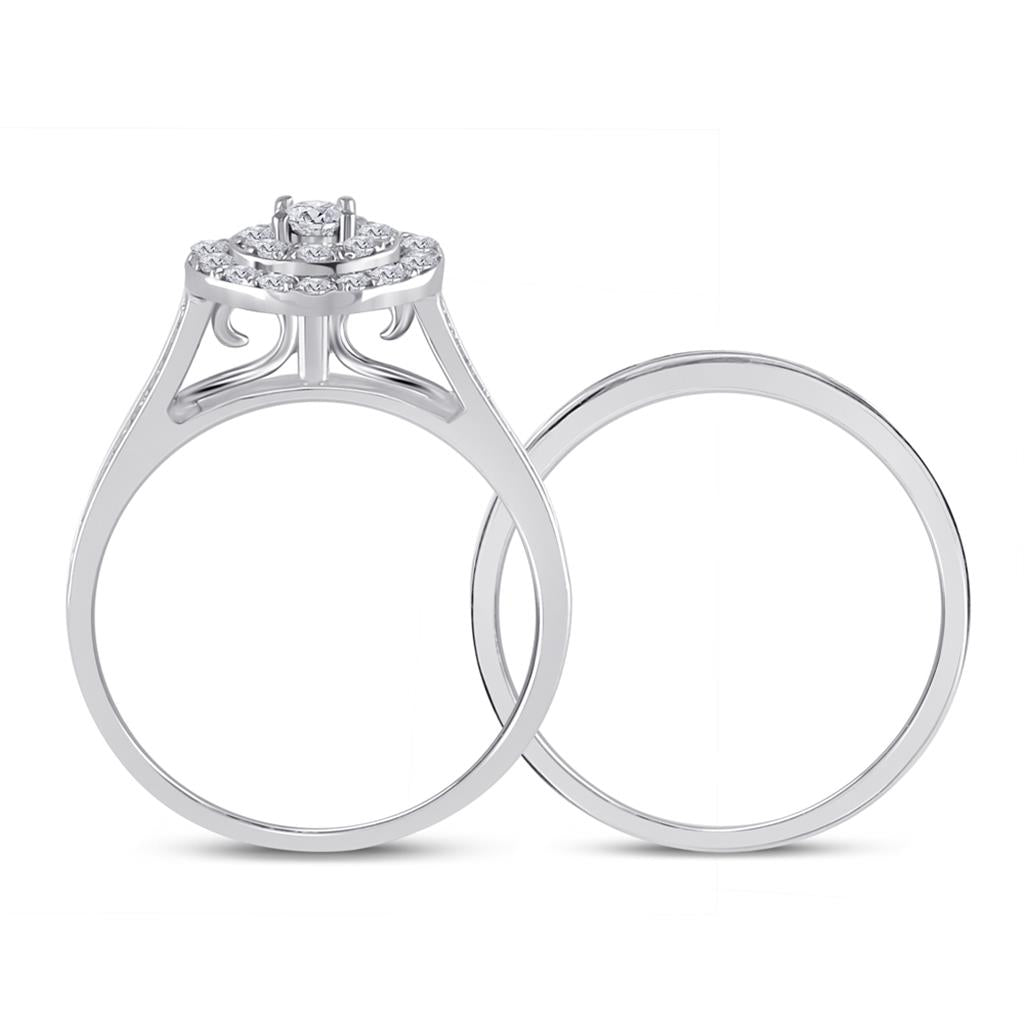 14k White Gold Round Diamond Bridal Wedding Ring Set 1/2 Cttw