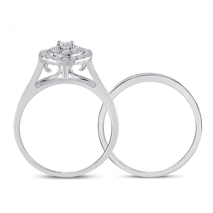 14k White Gold Round Diamond Bridal Wedding Ring Set 1/2 Cttw