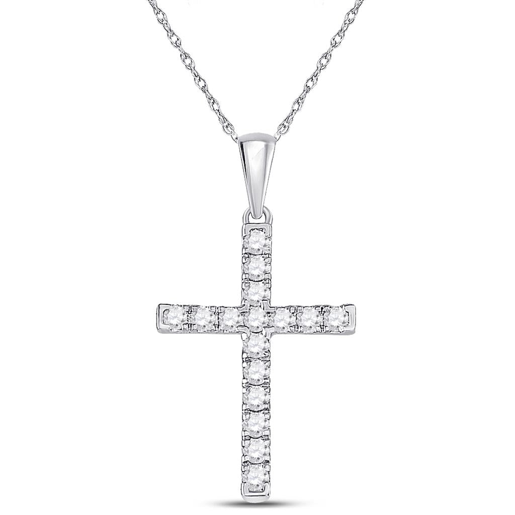 14k White Gold Round Diamond Cross Pendant 1/3 Cttw
