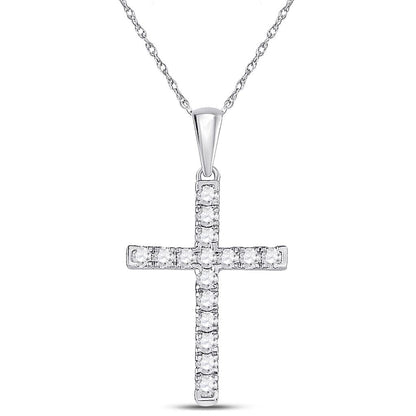14k White Gold Round Diamond Cross Pendant 1/3 Cttw