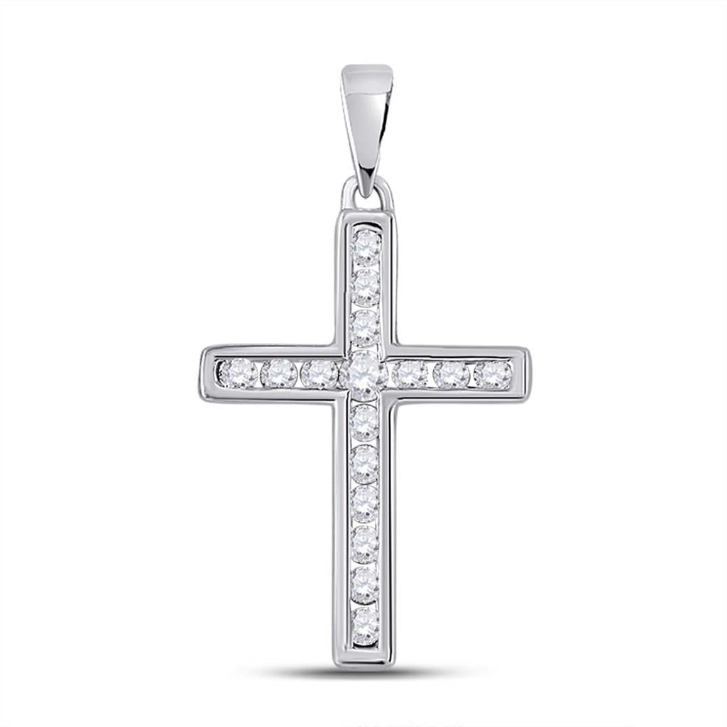 14k White Gold Round Diamond Cross Pendant 1/4 Cttw