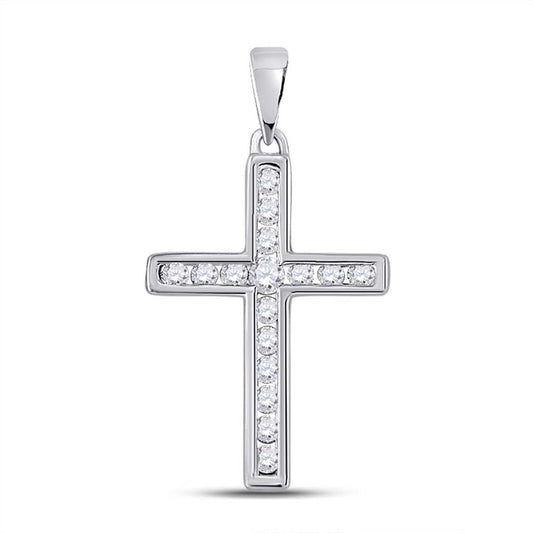 14k White Gold Round Diamond Cross Pendant 1/4 Cttw