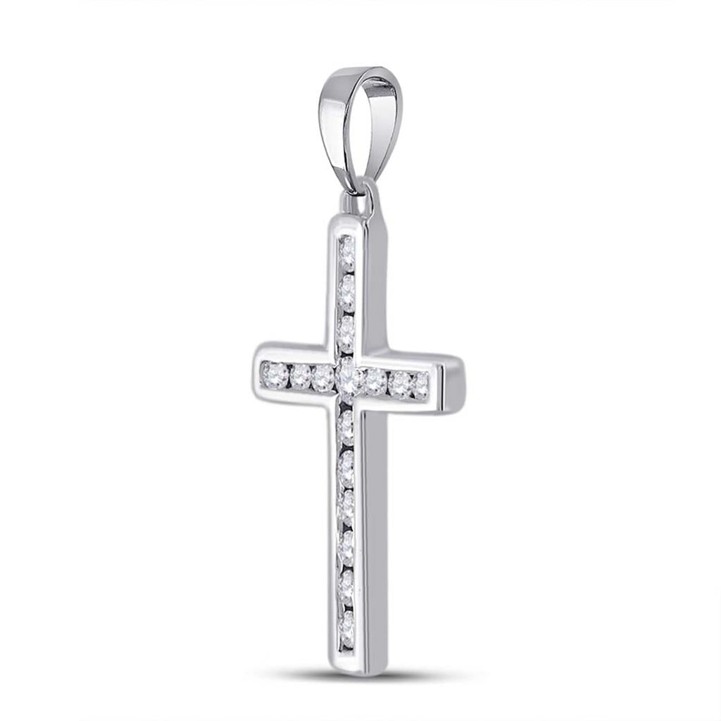 14k White Gold Round Diamond Cross Pendant 1/4 Cttw