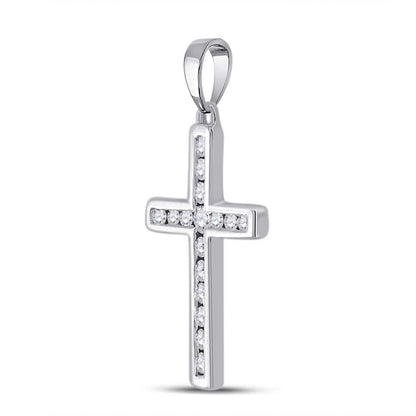 14k White Gold Round Diamond Cross Pendant 1/4 Cttw