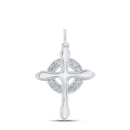 14k White Gold Round Diamond Cross Pendant 1/4 Cttw