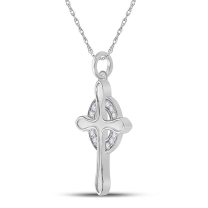 14k White Gold Round Diamond Cross Pendant 1/4 Cttw