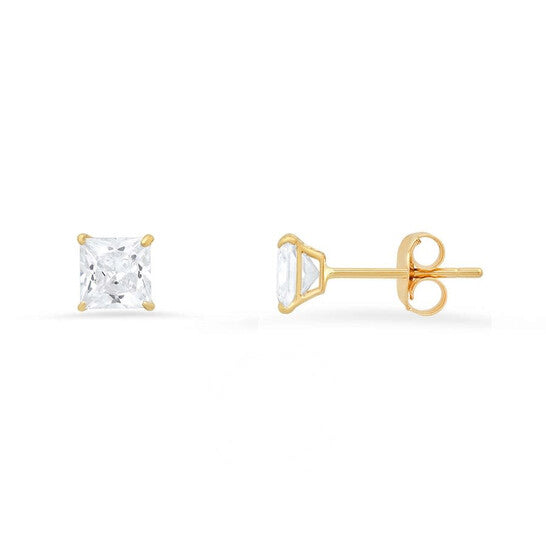 Original Kylie Harper 10k Yellow Gold Petite 4mm Princess-cut Cubic Zirconia  CZ Stud Earrings