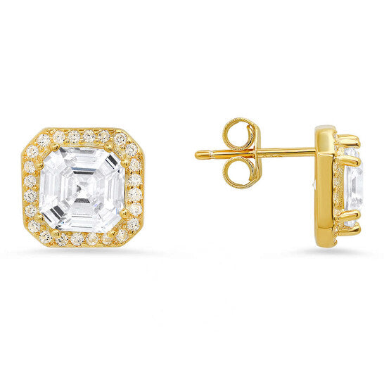 Original Kylie Harper 14k Gold Over Silver Asscher-cut Halo Stud Earrings