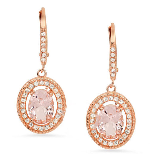 Original Kylie Harper 14k Rose Gold Over Silver Twisted Rope Morganite CZ Halo Leverback Earrings