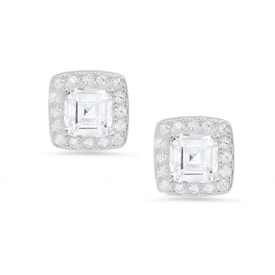 Original Kylie Harper Sterling Silver Asscher-cut Cubic Zirconia  CZ Halo Stud Earrings