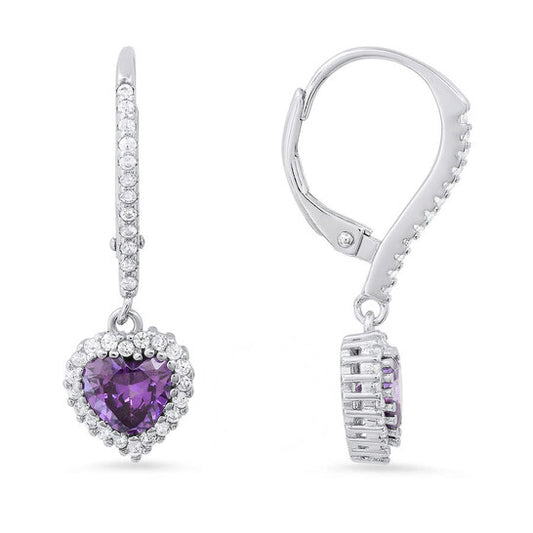 Original Kylie Harper Sterling Silver Heart-cut Amethyst CZ Birthstone Halo Leverback Earrings