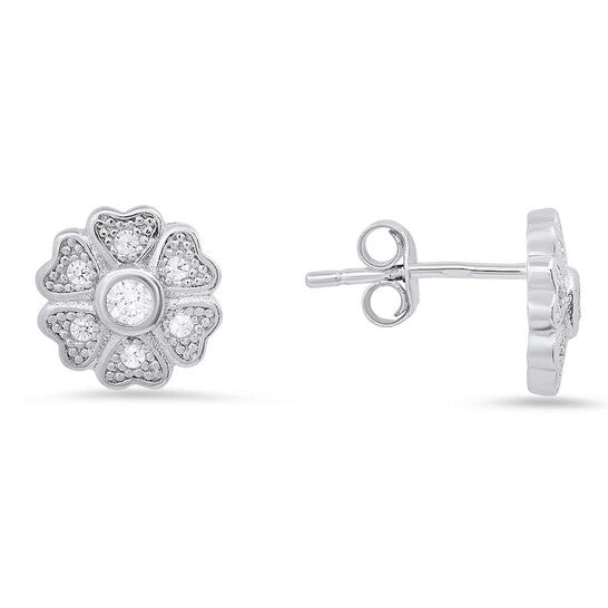 Original Kylie Harper Sterling Silver Petite Heart Clover Cubic Zirconia  CZ Stud Earrings