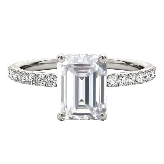 Original Maulijewels 2.30 Carat Emerald Cut Moissanite And Natural Round Diamond Engagement Rings For Women In 10K Solid White Gold