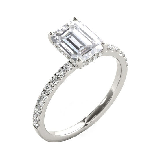 Original Maulijewels 2.30 Carat Emerald Cut Moissanite And Natural Round Diamond Engagement Rings For Women In 10K Solid White Gold